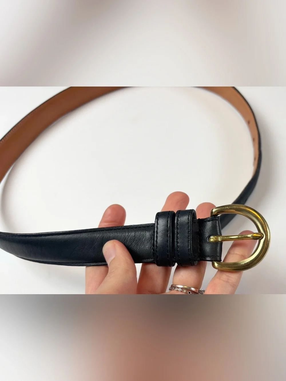 Coach Vintage 90s 8400 Navy Glove Tanned Cowhide Solid Brass Buckle Belt